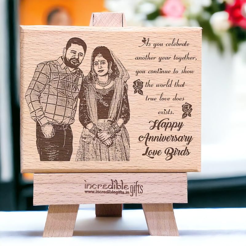 Gftbx Personalized Wooden Engraved Photo Frame For Anniversary Gift (5X4 Inches, Wood), Tabletop Rectangular